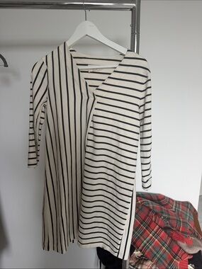 Ports 1961 Black and Cream Striped Long-Sleeve A-Line Dress